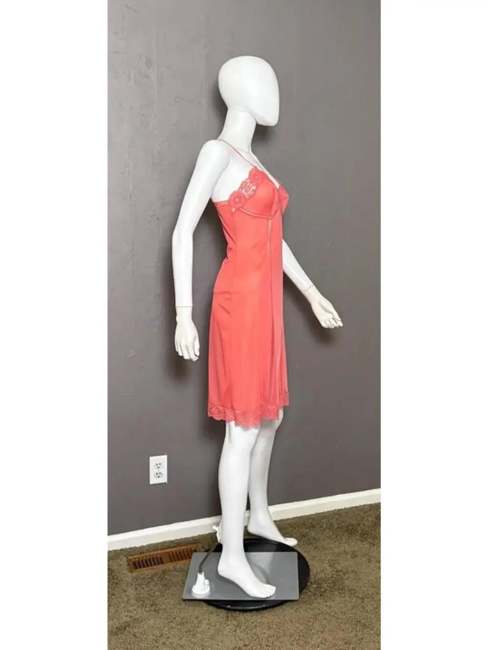 Vintage 1960's Coral Lacy Slip Dress from St. Michael of Britian size 36
